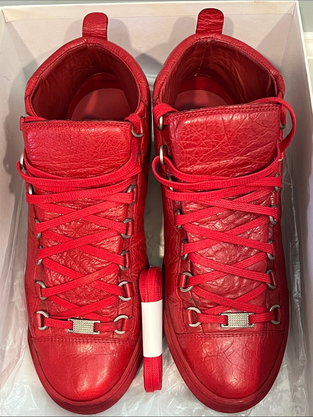 Men’s Balenciaga Red Leather High-Top Sneakers -Size 40 - Picture 12 of 16
